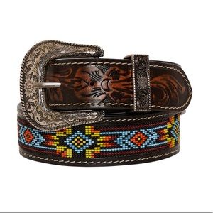 POLYCHROME HAND-TOOLED LEATHER BELT